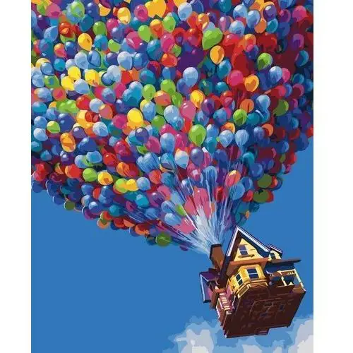 40x50cm obraz do malowania po numerach na drewnianej ramie - odlot - latający dom na kolorowych balonikach Artnapi