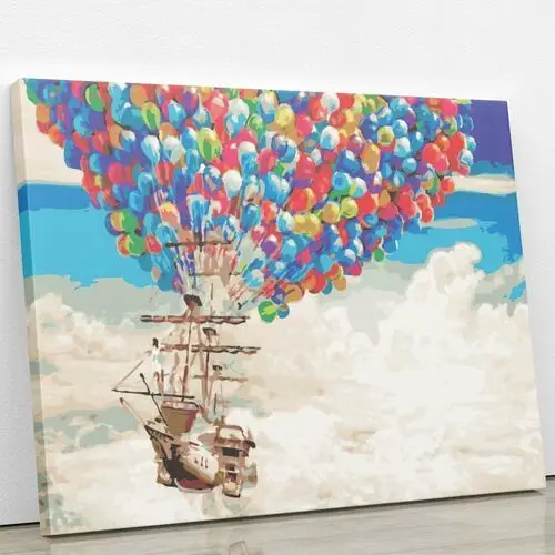 Kolorowe balony i statek - Malowanie po numerach 50x40