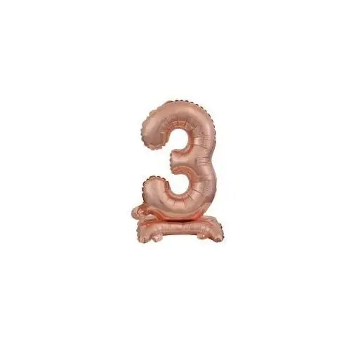 Balon foliowy mini cyfra 3 na stojaku różowe złoto