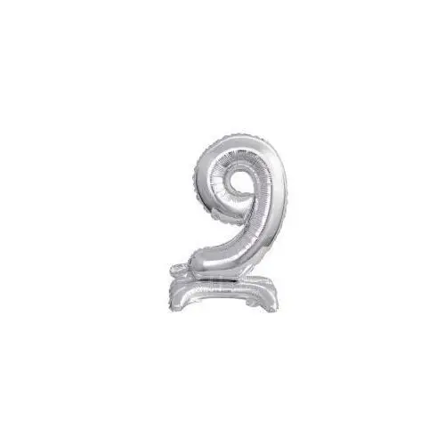 Balon foliowy mini cyfra 9 na stojaku srebrna