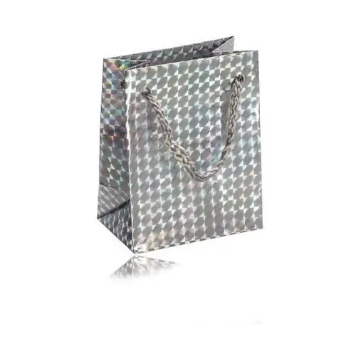 Biżuteria e-shop Holograficzna papierowa torebka prezentowa - kolor srebrny, gładka błyszcząca powierzchnia