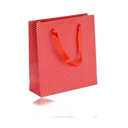 Papierowa torebka prezentowa - kolor czerwony, białe kropki, gładka powierzchnia Biżuteria e-shop