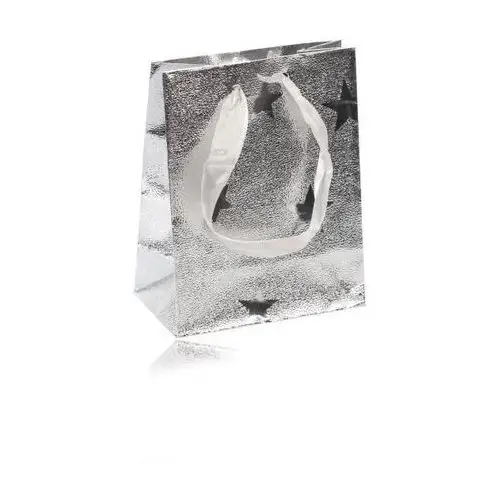 Biżuteria e-shop Torebka prezentowa srebrnego koloru - z wizerunkiem gwiazdek, prążkowana powierzchnia, wstążki