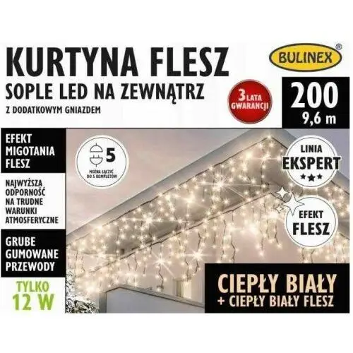 Kurtyna flesz sople 200 Led ciepłe białe 9,6m 25-695 Bulinex, 25094