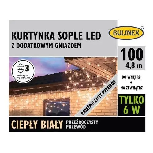 Bulinex Kurtyna led 100l 4,8 m sople z dodatkowym gniazdem barwa ciepła biała