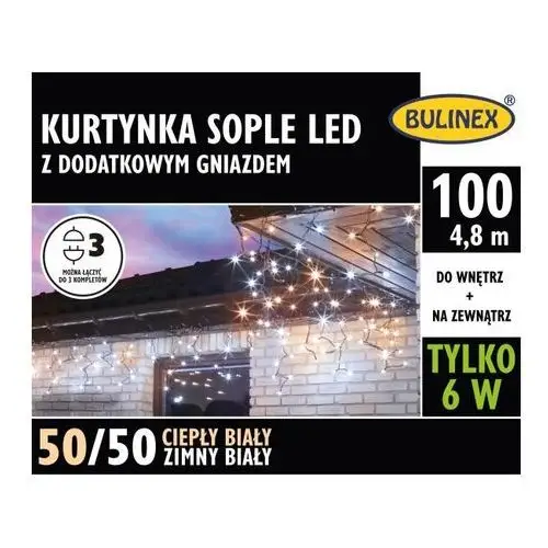 Bulinex Kurtyna led 100l 4,8 m sople z dodatkowym gniazdem barwa ciepła/zimna biała