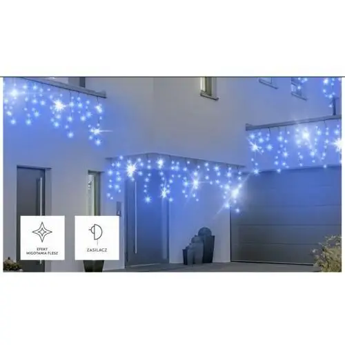 Kurtyna zewnętrzna Bulinex sople 100 LED 4,8 m niebieska + biały flesz