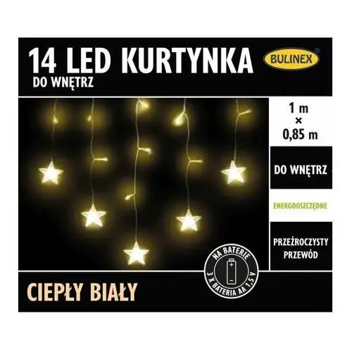 Kurtynka led 14 lampek 1 m na baterie wewnętrzna ciepła biała Bulinex