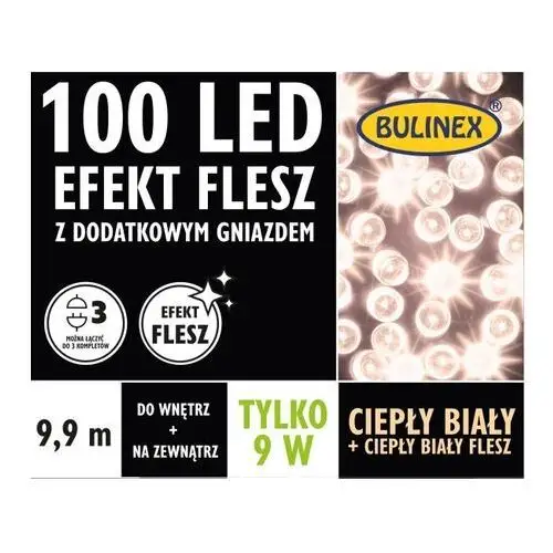 Lampki 100 led 9,9 m flesz z dodatkowym gniazdem barwa ciepła biała Bulinex