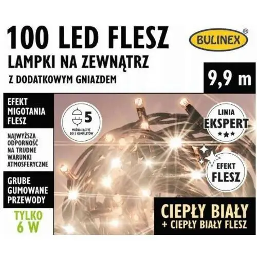 Lampki choinkowe 100 LED Flesz biały ciepły zewnętrzne 9,9 m Bulinex 25-465