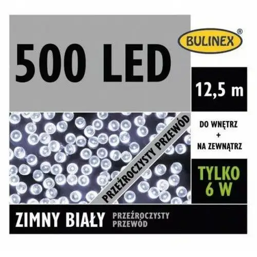 Lampki choinkowe 500 Led 12,5m 13-454 zimny biały Bulinex, 21886