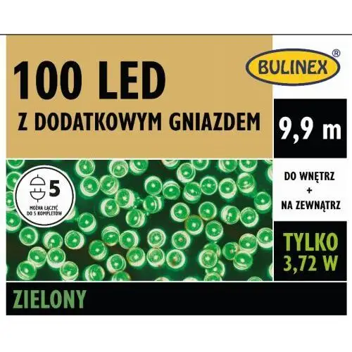 Lampki LED Bulinex 100L 9,9 m z dodatkowym gniazdem zielone