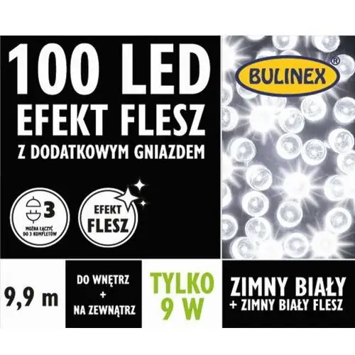 Lampki zewnętrzne Bulinex 100 LED flesz 9,9 m białe, 13-132