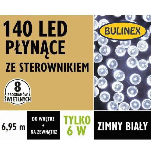 Lampki zewnętrzne Bulinex 140 LED sterowane 6,95 m białe