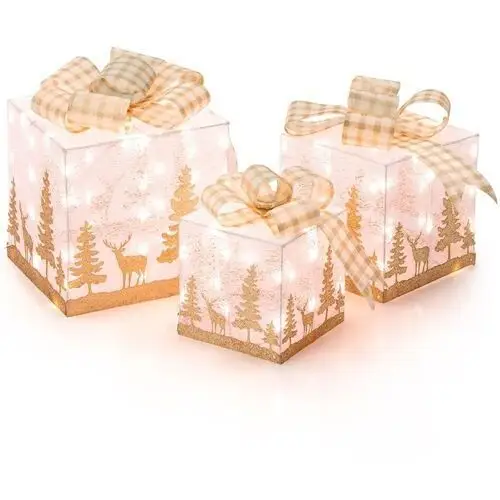 Dekoracja zestaw 3 podświetlanych pudełek prezentowych