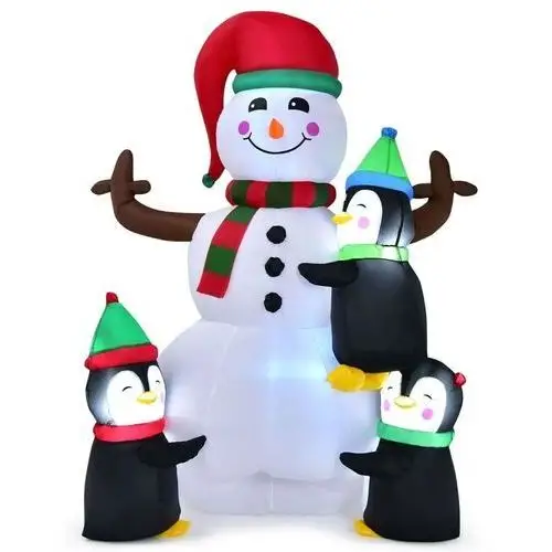 Dmuchany bałwan z pingwinkami dekoracja świąteczna z oświetleniem LED 180 cm