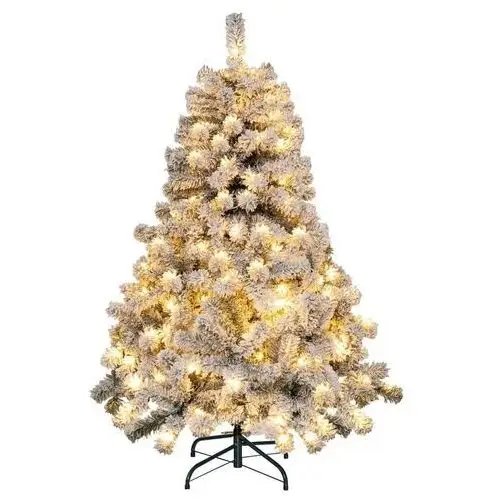 Costway Ośnieżona choinka świąteczna 137 cm z lampkami led