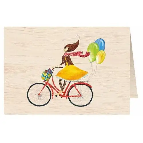 Cozywood Karnet okolicznościowy drewniany, rower z balonami