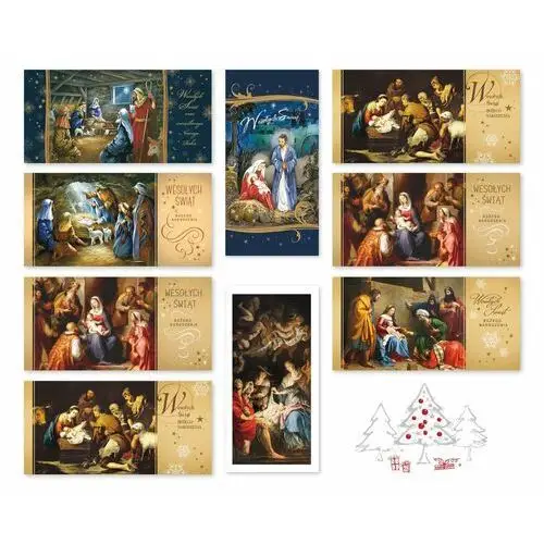 Kartki świąteczne na boże narodzenie, bez tekstu mix 9 szt zlrbt Czachorowski