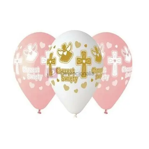 Balony dekoracyjne na chrzest święty, biało-różowe, 33 cm, 5 szt Dekoracje chrzest św