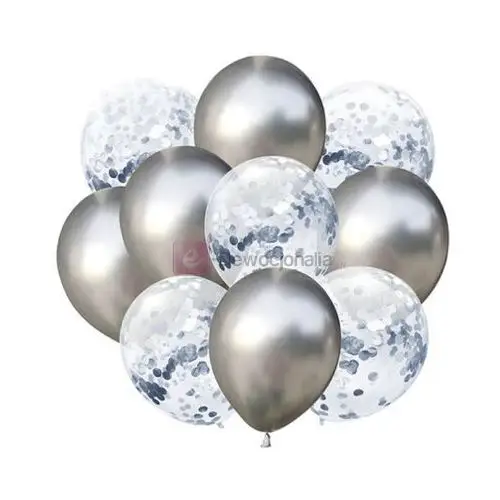 Dekoracje chrzest św. Zestaw balonów silver chrom z konfetti, 30cm-10szt