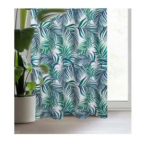 DESIGN 91 Zasłon PALMS 2 z nadrukiem palmowych liści 140 x 250 cm zielony,granatowy przelotki/koła