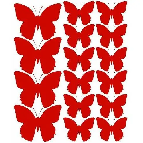 Naklejki na ścianę, motylki, czerwone z połyskiem, 32 sztuki