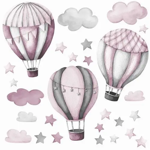 Duże Naklejki na ścianę różowe balony chmurki XL