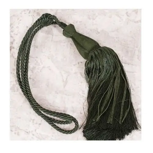 Dekoracyjny sznur do upięć z chwostem z efektownymi frędzlami z tkaniny 80 cm butelkowy zielony