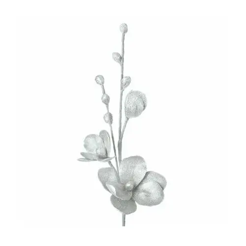 Eurofirany Kwiat sztuczny dekoracyjny z brokatem z pianki foamiran ∅ 15 x 86 cm srebrny