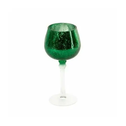 Eurofirany Świecznik szklany verre na wysmukłej nóżce z zielonym kielichem ∅ 9 x 20 cm biały,ciemnozielony