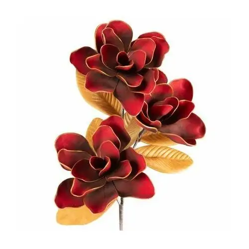 Eurofirany Sztuczny kwiat dekoracyjny z plastycznej pianki foamiran, 3 szt na łodydze ∅ 25 x 80 cm czerwony,złoty