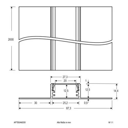 Profil aluminiowy 200cm 200cm z opalową pokrywą Evn