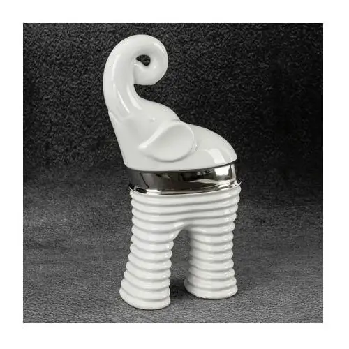 Figurka ceramiczna ZELDA słoń o prążkowanej fakturze 13 x 7 x 25 cm biały,srebrny