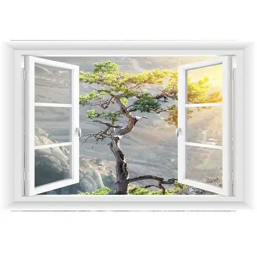 Fototapeta Okno 3D Drzewa Góry Krajobraz 150x100