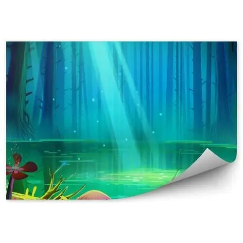 Grafika jezioro w środku ciemnego lasu fototapeta na ścianę grafika jezioro w środku ciemnego lasu 250x250cm magicstick Fototapety.pl