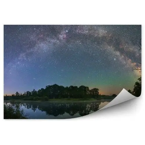 Fototapety.pl Gwiaździsta noc krajobraz jezioro drzewa trawa fototapeta gwiaździsta noc krajobraz jezioro drzewa trawa 250x250cm magicstick