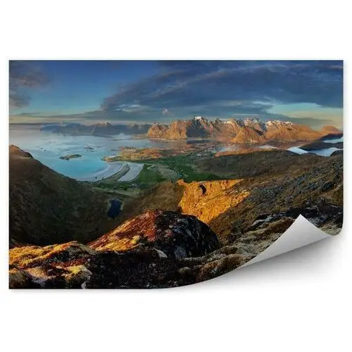 Fototapety.pl Panorama norwegia krajobraz z oceanu i góry - lofoty fototapeta panorama norwegia krajobraz z oceanu i góry - lofoty 250x250cm fizelina