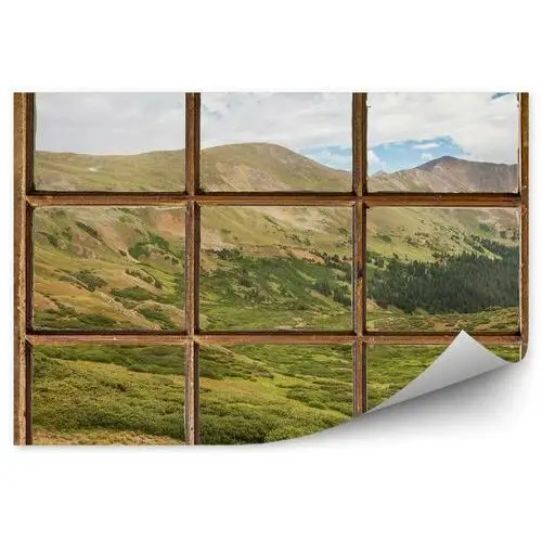 Fototapety.pl Wzgórza zieleń krajobraz drewniane okno fototapeta na ścianę wzgórza zieleń krajobraz drewniane okno 250x250cm fizelina
