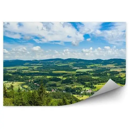 Zielony krajobraz górski wieś drzewa fototapeta zielony krajobraz górski wieś drzewa 250x250cm fizelina Fototapety.pl