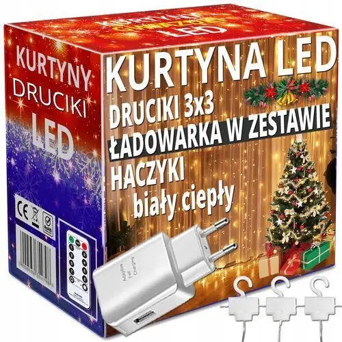 Girlanda Kurtyna lampki choinkowe wiszące sople okno druciki ładowarka 3x3