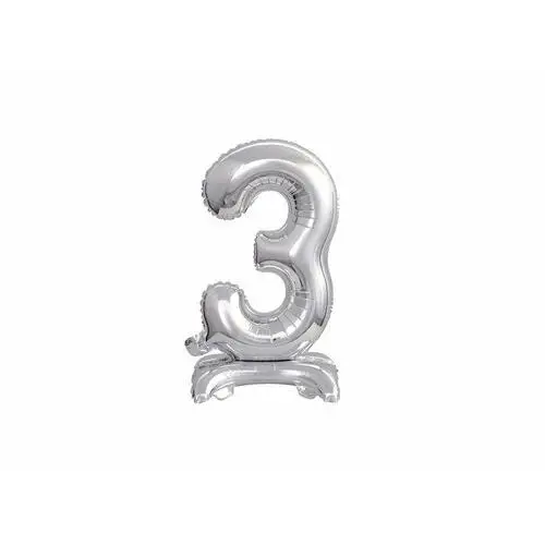 Balon foliowy stojący cyfra 3 srebrna - 38 cm, #A2342^d