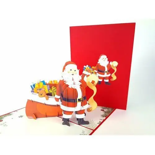 Święty Mikołaj Z Workiem Prezentów Boże Narodzenie 3D Kartka