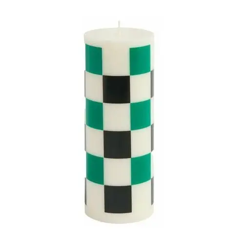 Hay świeca column candle medium 20 cm off white-green-black check