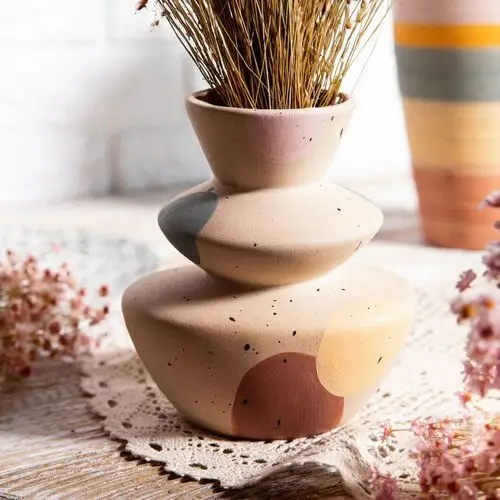 Homla Wazon maasai ceramiczny w kolorowe plamy 14x9x15,5 cm