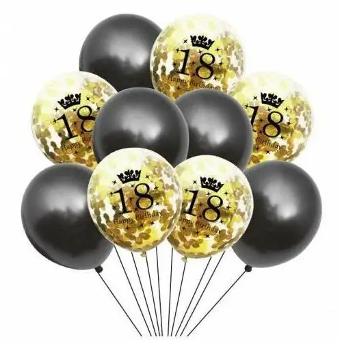 Zestaw Balonów 18 urodziny czarne i konfetti złote