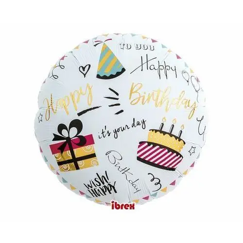 Balon Ibrex Hel, Okrągły 14', Happy Birthday Party, Packed