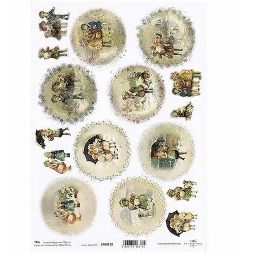 Papier do scrapbookingu A4 - TAG0188 dzieci vintage Boże Narodzenie