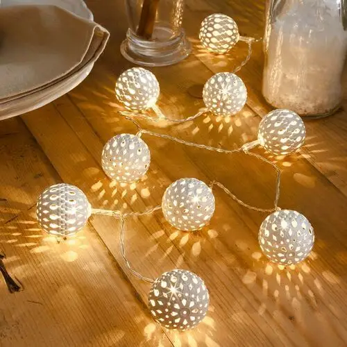 Konstsmide Christmas Łańcuch LED z metalowymi kulami, biały, 10pkt