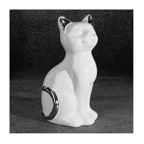 Kot figurka dekoracyjna ceramiczna biało-srebrna 11 x 9 x 20 cm biały,srebrny